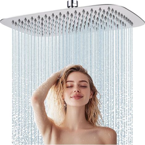 Regendusche Duschkopf Edelstahl 30x20cm Chrom Anti-Kalk-Düsen Rechteckig (1/5)