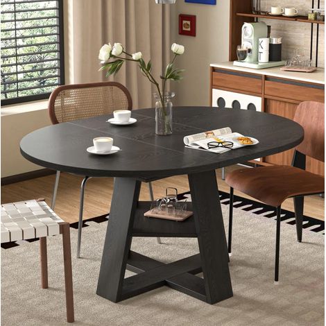 Tavolo da pranzo allungabile Ø 110/150 x 110 cm con ripiano in MDF nero effetto legno (1/5)