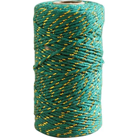 50 m de cordel verde y dorado, 1,5 mm de grosor, de algodón, para manualidades, decoración navideña. (1/5)