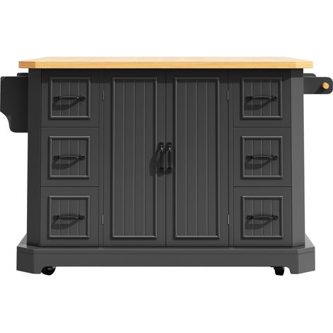 Isla de cocina móvil con 2 puertas y 6 cajones 120 x 45 x 91 cm MDF y metal negro HOMVRA (1/5)