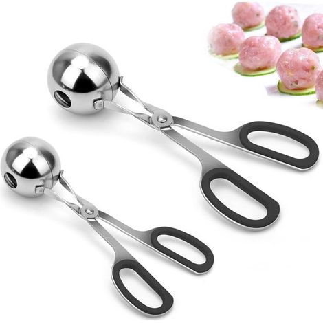 Set di 2 cucchiai antiaderenti per polpette, pinze per polpette, formatrice per polpette, cucchiaio nero per polpette, pinze per polpette/polpette di riso (1/5)