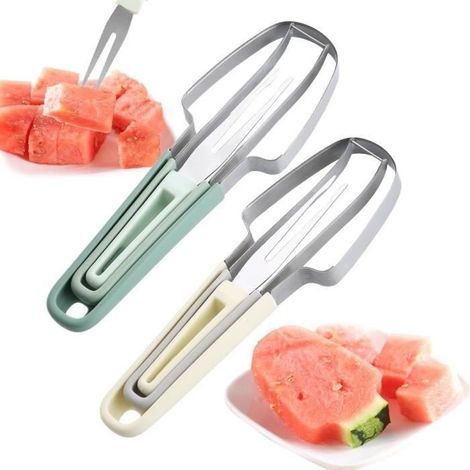 (Grün, Beige) Wassermelonenschneider – 2 Stück – Edelstahl 304 – 3-in-1 – Grün und Beige – Multifunktionswerkzeug (1/4)