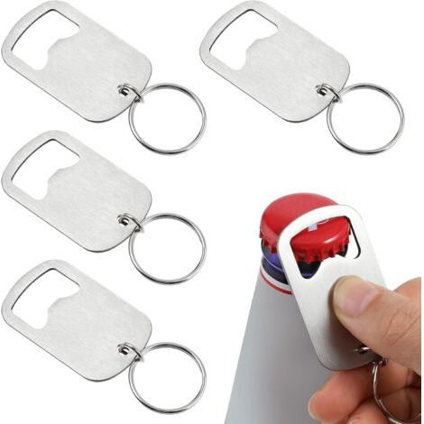 BUNTHAUS Set mit 4 Flaschenöffner-Schlüsselanhängern aus Edelstahl, Bierflaschenöffner, kleiner Flaschenöffner, praktischer Schlüsselanhänger für Bierdosen, Küche, Bar, Restaurant, Geschenk (1/5)