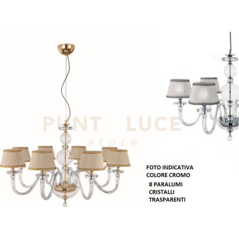 LAMPADARIO BACH 8 LUCI CRISTALLO E FINITURA CROMO ATTACCO E14 CON PARALUMI