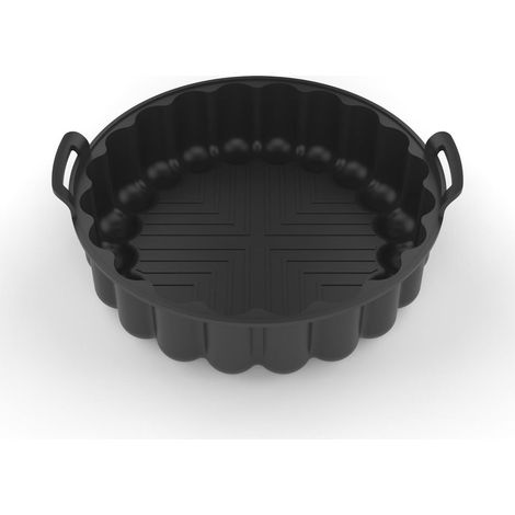 Recipiente interior de silicona para freidora de aire, cesta de silicona reutilizable para platos, sustituto del papel de horno inflamable, accesorio para horno con bandeja para hornear, color negro. (1/2)