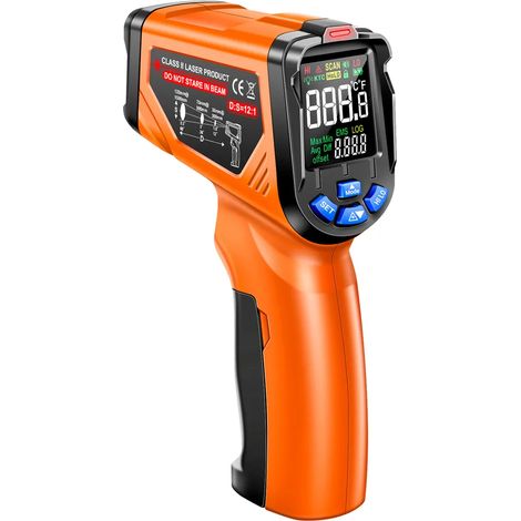 Thermomètre laser infrarouge ANENG TH06, plage de température de -20 °C à 750 °C / -4 °F à 1382 °F, écran réversible VA, précision de 0,1 à 1,00, instrument de mesure industriel réglable. (1/5)