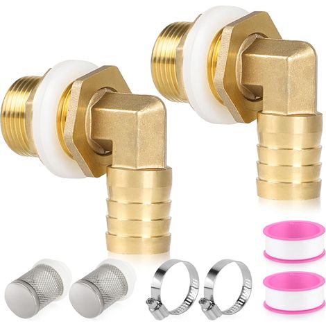 2 Pieces Brass Water Tonne Passage Tank Passage + Hose End 25 mm Water Tonne Passage with Filter Seals for Water Tonne (1/5)