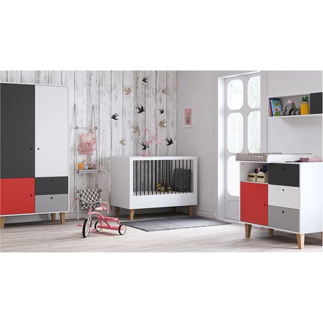 Komplettzimmer Mitwachsendes Babybett Wickelkommode & Kleiderschrank Vox Concept Rot (1/5)