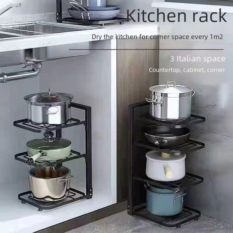 Estantería de cocina, soporte para tapas de ollas, estante de esquina para mesa (cuatro niveles gruesos)
