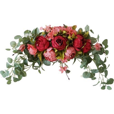 Guirlande de Fleurs Artificielles, Fausses Fleurs Florales Vignes Mur Verdure Guirlande pour Accrocher la Décoration de Porte Mariage Cérémonie Toile de Fond Arc Table (Red) (1/5)
