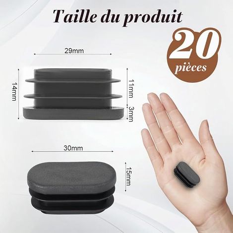 Bouchons à Lamelles, 30 15mm pour Tube Ovale Bouchons de Couverture Cache Tube, Bouchon Pied de Chaise, Embout en Plastique PE, Protection Pied pour Canapés Tables Noir (1/4)