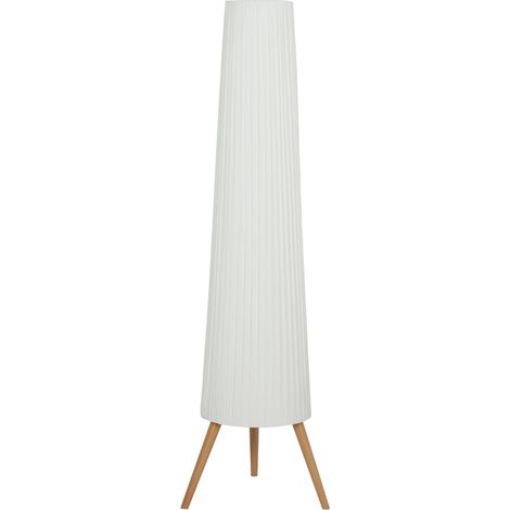 Lampadaire LED dimmable bois avec trépied et interrupteur au pied blanc 46x46x153 cm (1/5)