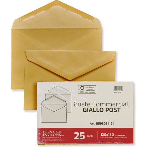 Pigna Enveloppes Buste Commerciali Jaune Postal 120x180 mm Gommées Papier Recyclé FSC 80 g - Paquet de 25 (1/2)