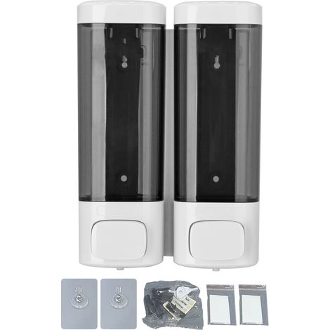 Distributeur de savon double murale anti-fuite pour gel mains salle de bain 320mlx2 blanc (1/2)