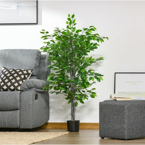 Pianta artificiale Ficus 145x19x19 cm, effetto realistico, pronta all’uso, plastica, verde (1/5)