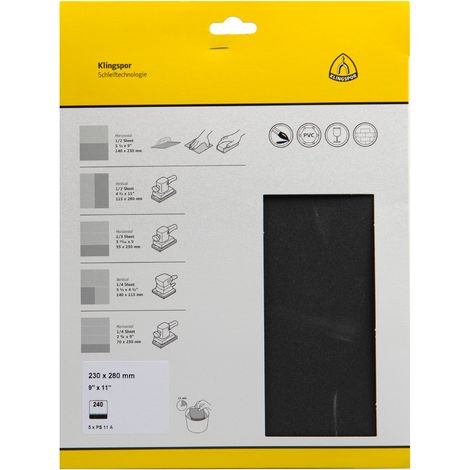 Klingspor PS 11 A S.a.U. Bogen wasserfest, 230 x 280 mm Korn 240, SB-verpackt im Reiter (1/2)