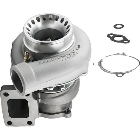 Turbocompresor, brida T3, potencia máxima 600 CV, dimensiones 30 cm x 27,9 cm x 23,6 cm, compatible con motores de 4/6 cilindros, salida de escape de 4 tornillos. (1/5)