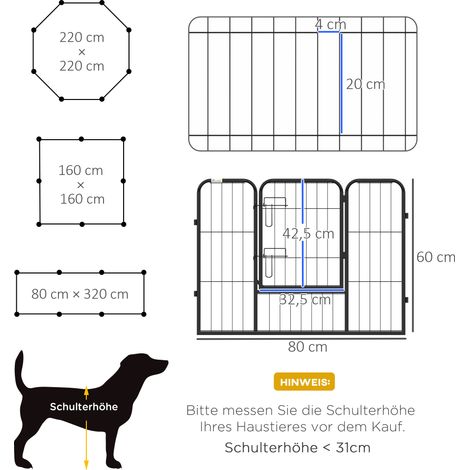 Enclos pour chiots avec 8 panneaux,enclos extérieurs Parc de jeu avec porte de 60 x 80 cm pour un maintien sûr du chien à l’intérieur et à l’extérieur