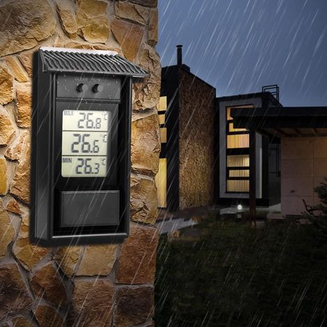 Ahlsen Digitaler Gewächshaus-Thermometer-Monitor, wasserdicht, Mindestauflösung 0,1 °C, Temperaturbereich – 20–50 °C, Wandbatterie (schwarz) (1/5)