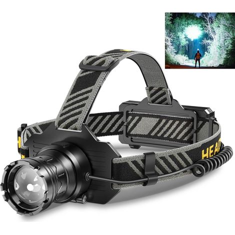 Wiederaufladbare Stirnlampe 103.450 Lumen – variabler Zoom, IPX7 wasserdicht, Touch-Steuerung – geeignet zum Laufen, Angeln, Camping und Hundespaziergang (schwarz) [Energieklasse A+++] (1/5)