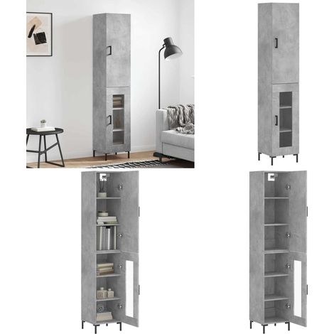 Buffet haut Gris béton 34,5x34x180 cm Bois d'ingénierie - Buffet Design Moderne - Meuble Rangement Gris - Armoire Cuisine - Buffet Haute Capacité - Mobilier Salon - Home & Living (1/5)