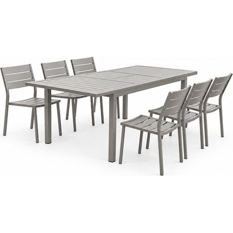 Ausziehbarer Gartentisch 6/8 Personen mit 6 Aluminiumstühlen MEZZANE (1/5)