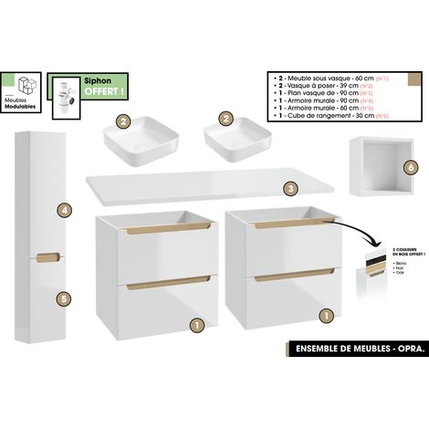 Ensemble complet de salle de bain - Meubles - Armoires - Cube - Vasque à poser avec Siphons OFFERT OPRA 120 x 60 x 45 cm (1/5)