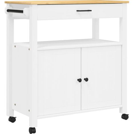 Desserte de cuisine en Pin massif Kitcha 84cm - 2 portes et 1 tiroir-Blanc (1/5)