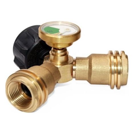 Déviateur de flux : Adaptateur en Y pour réservoir de propane (avec manomètre, raccord en T adaptateur GPL à deux voies) (1/2)