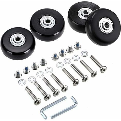 50 x 18 mm Lot de 4 roues de rechange pour valise à bagages, roulettes pivotantes en caoutchouc Roulements Kits de réparation (1/5)