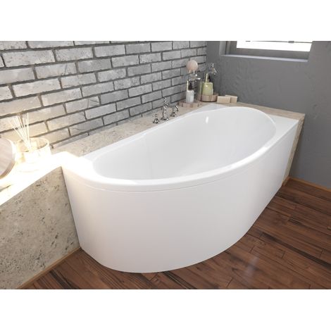 Badland – Baignoire d'angle 140x70 cm – Acrylique 5 mm renforcé – Siphon 52 L/min avec écoulement automatique – Set 4en1 avec tablier et pieds