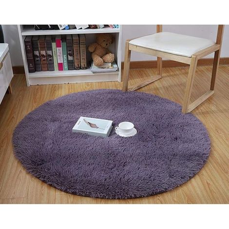 Tapis de Salon Moderne, décoration de la Maison, Tapis de Chambre en Velours Rond en Peluche Super Doux, Tapis d'intérieur Doux et Moelleux (Violet, 100x100cm)-Fei Yu (1/5)
