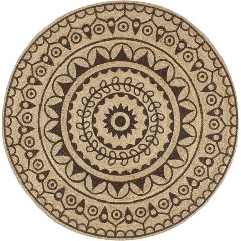 Tapis de salon Style Moderne Tapis fait à la main - Tapis de sol Jute avec imprimé marron foncé 120 cm BV160342 - BonneVie (1/4)