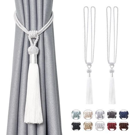 Lot de 2 embrasses de rideaux longues à glands faites à la main en corde tressée avec nœuds, attaches de rideaux de style européen, embrasses décoratives pour rideaux de maison et bureau (1/5)