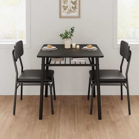 Ensemble Table à Manger et 2 Chaise - 2 Personnes, Industriel, Structure en Métal pour Restaurant, Cuisine, noir (1/5)