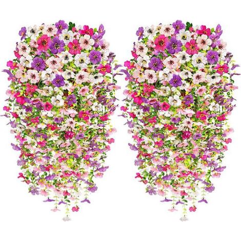 Fleurs Artificielles Suspendues, 4 PCS Rouge Violet Blanc Rose Fleurs-Artificielles, 76CM Plantes Rouge Violet Blanc Rose (1/5)