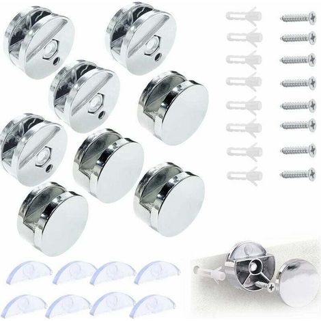 Mirror Wall Mount, Round Mirror Glass Clamp, Mirror Hook, Mirror Mounting Bracket, for 3-5mm Mirrors with Glass Spacers, 8 Pieces (1/5)