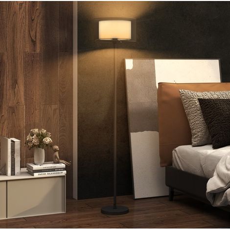 Lampada da terra E27 con interruttore a pedale, paralume in tessuto bicolore, nera OKMYHOME (1/5)