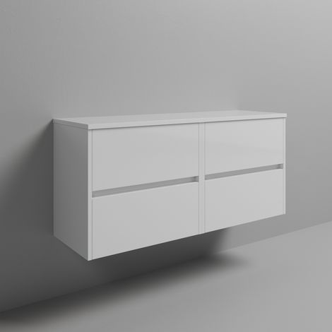 Montego Gloss White 1200mm Wall Mounted 4 Drawer Vanity Unit for Countertop Basins