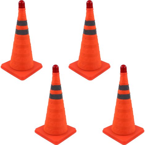 Cône de signalisation pliable orange x4, réfléchissant, escamotable, sécurité chantier/stationnement, avec lumière LED, hauteur 45 cm (1/5)