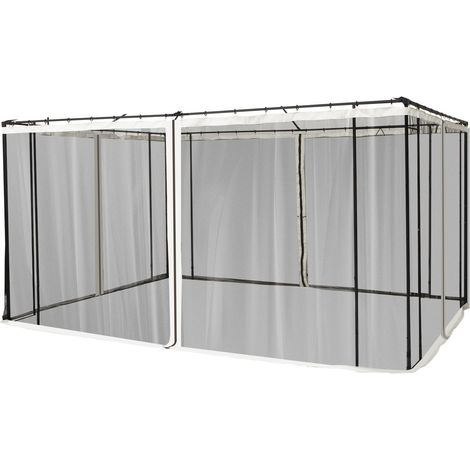 Zanzariera per Gazebo Tende di Ricambio Universale 352x207 cm con Cerniere Nero/Beige (1/5)