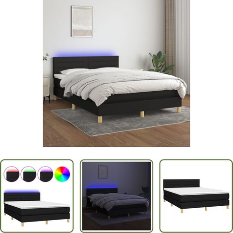 Matratze - Boxspringbett mit Matratze & LED Schwarz 140x200 cm Stoff (1/5)