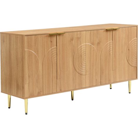 Aparador moderno de MDF natural 140 x 40 x 72 cm con 4 puertas y estantes regulables (1/5)
