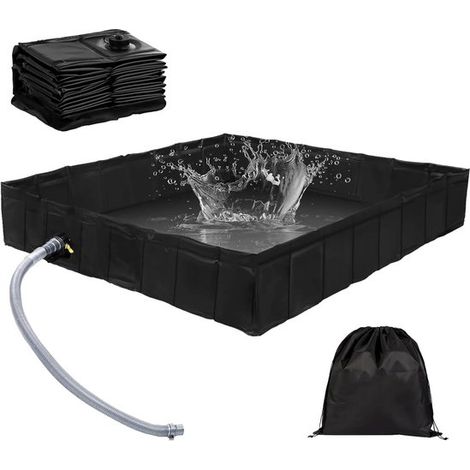 Receveur de douche extérieur, idéal pour le camping, pliable et portable, en PVC écologique, 104 x 104 x 13 cm, avec tuyau d'évacuation, noir. (1/5)