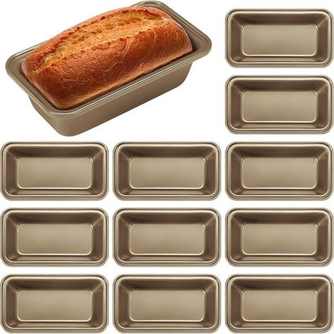 Uiifan - 12 moules à pain, antiadhésifs, petits, 15,5 x 8,4 x 5,3 cm, en acier au carbone, pour four et cuisson (doré) (1/5)