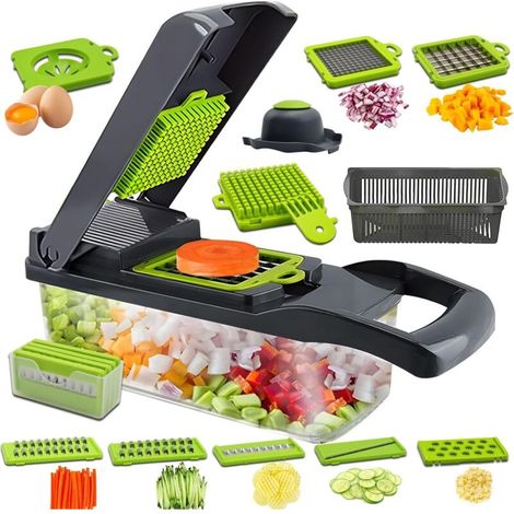 Coupe Legumes Multifonctions 16 en 1, Mandoline de Cuisine et Coupe Legumes Manuel à 7 Lames Remplaçables, Decoupe Legumes pour Oignons, Légumes (1/5)