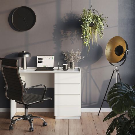Escritorio Viktoria, Blanco, 110 x 45 cm con 4 cajones, Vicco