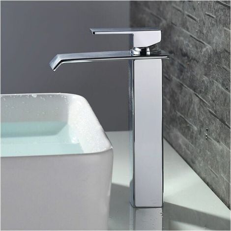 Robinet Salle de Bain Cascade Mitigeur de Lavabo Bec Haut Robinetterie pour Vasque Chromé Design Moderne- (1/4)