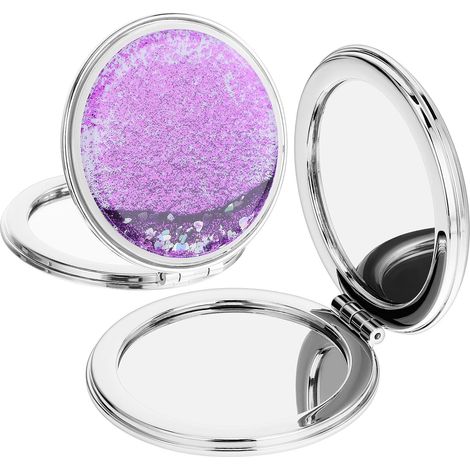 Lot de 2 mini miroirs de maquillage pliables et compacts avec grossissement