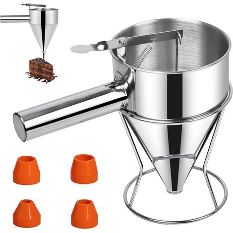 1 Distributeur De Pâte, Acier Inoxydable, 4 Buses Silicone, Mécanisme à Ressort, Pour Crêpes Et Gâteaux (1/5)